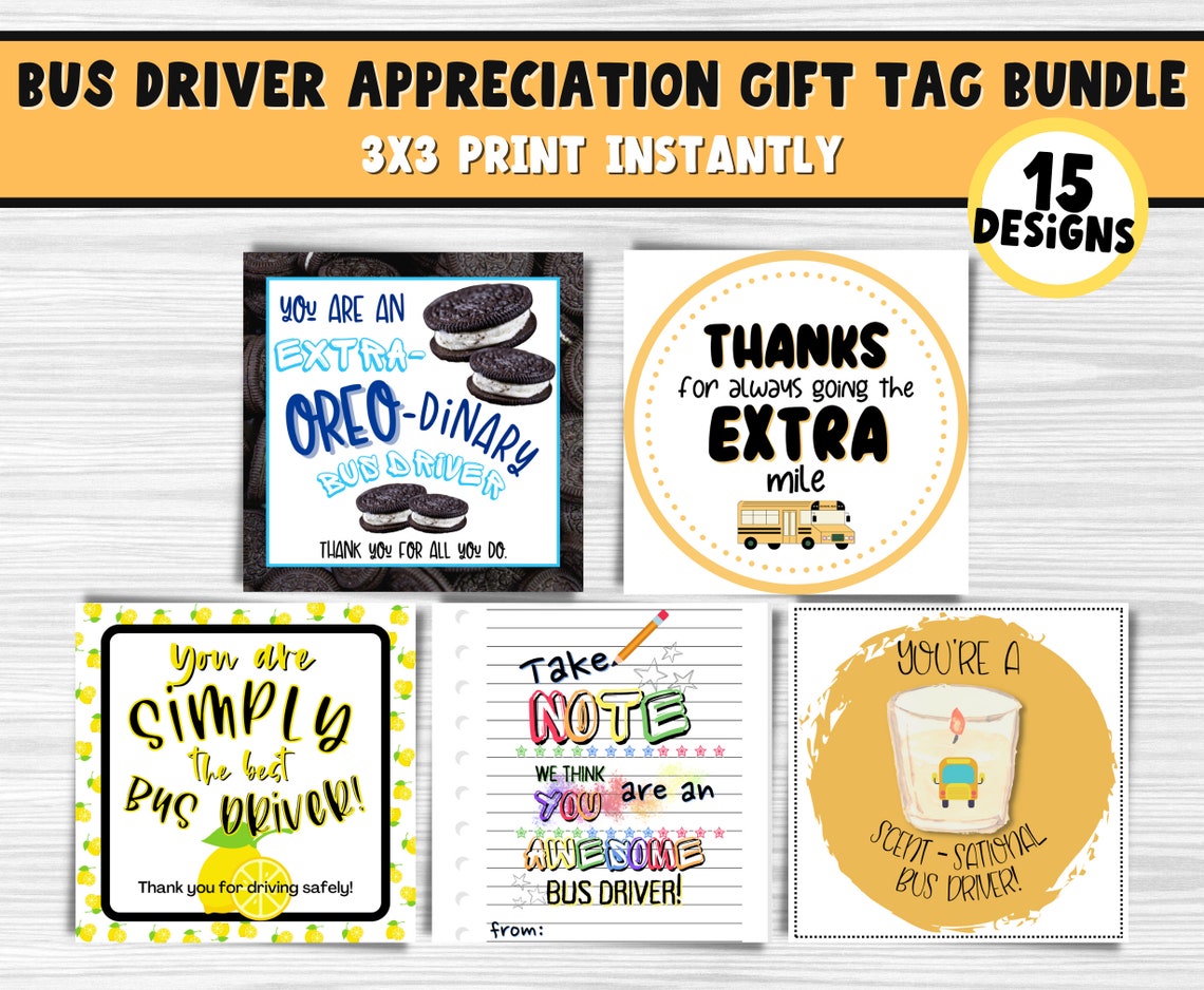 BUS DRIVER Safety Week Appreciation Gift Tag Bundle Coffee, Snack, Donut & More Printable Tags