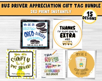 BUS DRIVER Safety Week | Appreciation Gift Tag Bundle | Coffee, Snack, Donut & More! | Printable Tags for Bus Driver