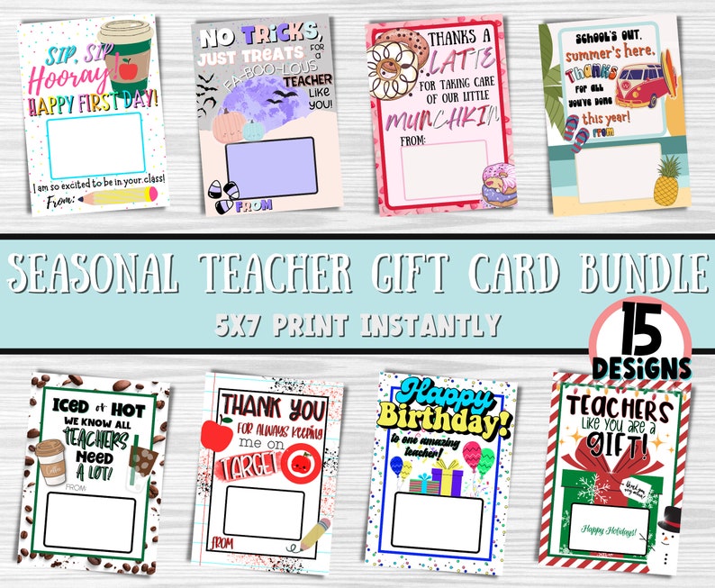 Seasonal Teacher Gift Card Holder Bundle | Easy Teacher Gift - Etsy