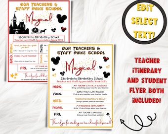Magische Lehrer Wertschätzung Bearbeitbarer Reiseplan und Schüler Stundenplan | Druckbarer DIY Flyer | Schule PTO / PTA Lehrer Planer Flyer