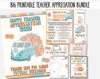 Groovy Teachers Appreciation Week Kit | Teacher Appreciation Week Itinerary | Retro Teachers Theme | DIY Schedule of Events Editable Flyer