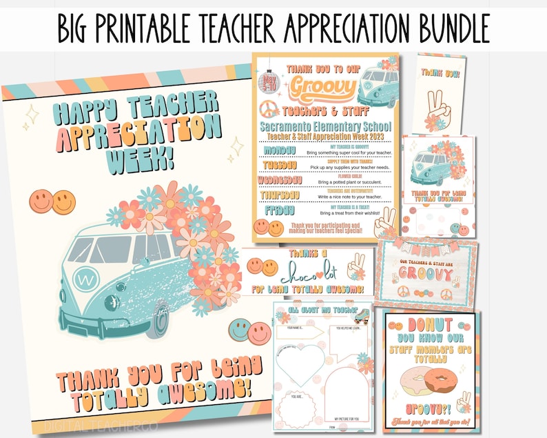 Groovy Teachers Appreciation Week Kit | Teacher Appreciation Week Itinerary | Retro Teachers Theme | DIY Schedule of Events Editable Flyer image 1