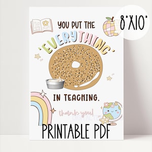 Cute Bagel Printable Sign – Teacher Gift for Any Occasion 8x10. Staff thank you signs for break room. Brunch Sign for Teacher Lounge.