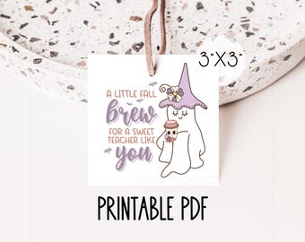 Etiqueta de regalo imprimible para maestros con diseño de CAFÉ de otoño / Recuerdo de aula de Halloween / Descarga instantánea / Regalo de agradecimiento para maestros DIY