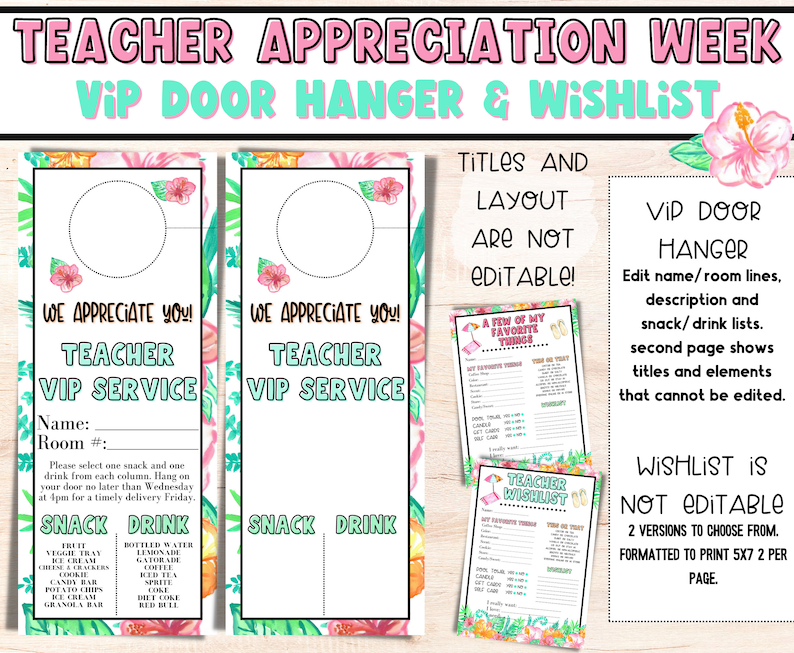 Mahalo Teacher Appreciation Week Printable Editable Hawaiian Theme