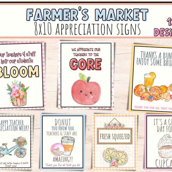 Farmer's Market Teacher Appreciation Sign Bundle | Printable DIY Teacher Thank You Gift Idea | Teacher Appreciation Week Ideas | Fresh Pick