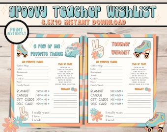 Groovy Teacher Questionnaire Printable | Wishlist for Teacher Supplies | Wishlist Printable | Teacher Wishlist Printable | Thank a Teacher