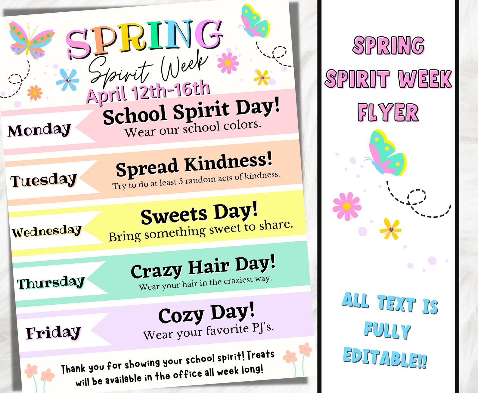 Spring Spirit Week Editable Itinerary Schedule Printable DIY Spirit Week School PTO/ PTA March