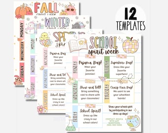 Paquete de itinerario editable con calendario de la Semana del Espíritu Pastel / Semana del Espíritu imprimible para hacer uno mismo / PTO escolar / PTA / Folleto de planificación escolar Descarga instantánea