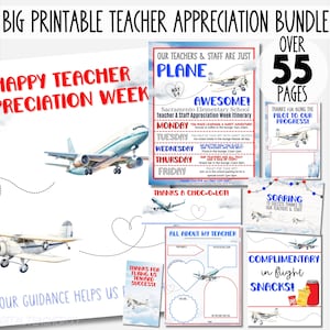 Plane and Travel Theme Teacher Appreciation Week Kit | Teacher Appreciation Week Itinerary | Airplane Events Editable Flyers