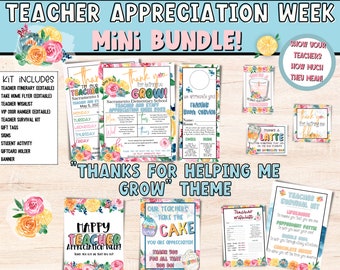 Teacher Appreciation Week Printable Editable Floral Grow Bloom Mini Bundle | Flyers, Signs, Gift Tags, & Templates | INSTANT DOWNLOAD