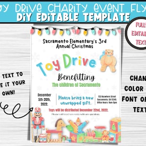 Editable Toy Drive Flyer | Holiday Toy Drive Template | Holiday Charity Flyer | School PTO Toy Drive | Community Toy Drive | Church Flyer