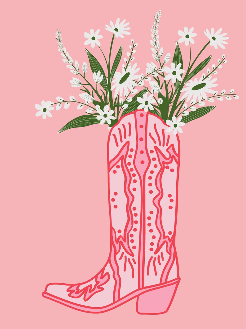 Cowboy Boot Flower Vase Poster Downloadable Wall Decor Etsy