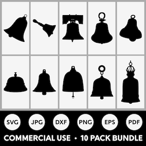 ベル SVG バンドル、Cricut 用ベル カット ファイル、ベル シルエット、PNG、DXF