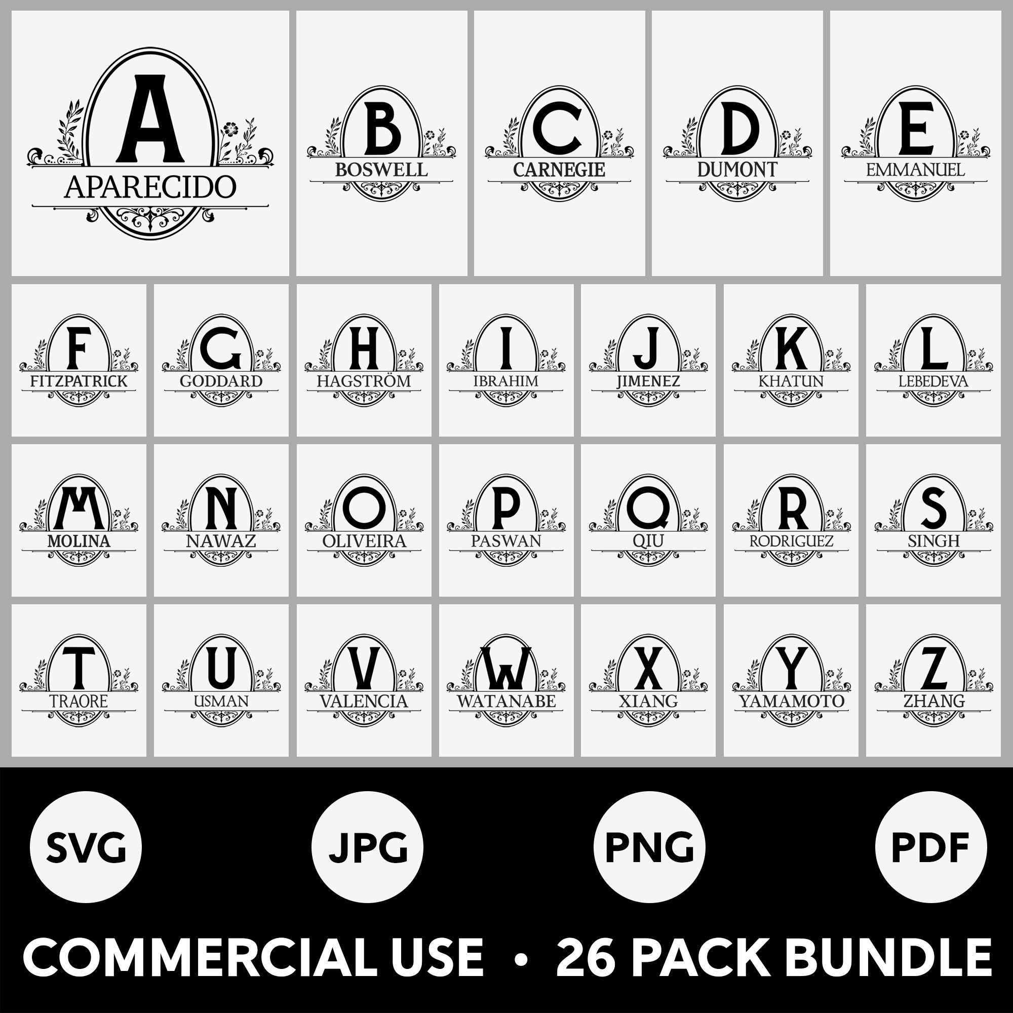 Monogram SVG Bundle, Split Monogram Clip Art File, Split Frame ...