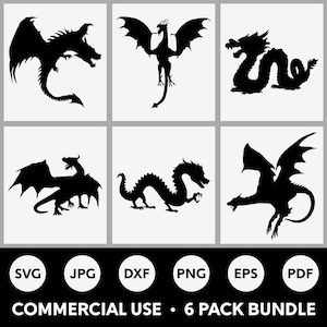 Dragon SVG Bundle, Dragon Cut File for Cricut, Dragon Silhouette, PNG, DXF
