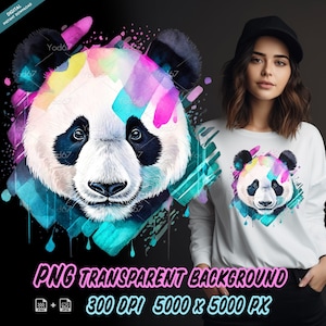 Clipart de panda para impressão por sublimação, clipart de design de camisetas de panda, impressão DTF DTG, cabeça de panda PNG, camisa infantil png, panda fofo png. Arte.