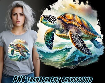 Clipart tortue de mer, tortue de mer pour impression par sublimation, clipart de conception de T-shirt tortue de mer, impression DTF DTG, fichier PNG tortue, reptile Png.