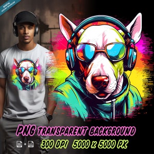 Hund trägt Brille und Kopfhörer Png, cooler Hund für den Sublimationsdruck, Hundekopf T-Shirt Design Clipart, DTF DTG Druck, Hip Hop, Dj.