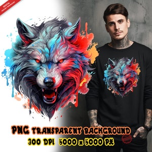 Wolf head png for sublimation printing, Wolf head T-shirt Design clip art, DTF / DTG Printing, Wolf head PNG file, Angry Wolf Head Painting.