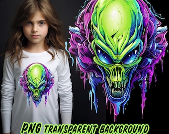 Colorful Alien Head PNG: Sublimation T-Shirt Design (Digital Download)