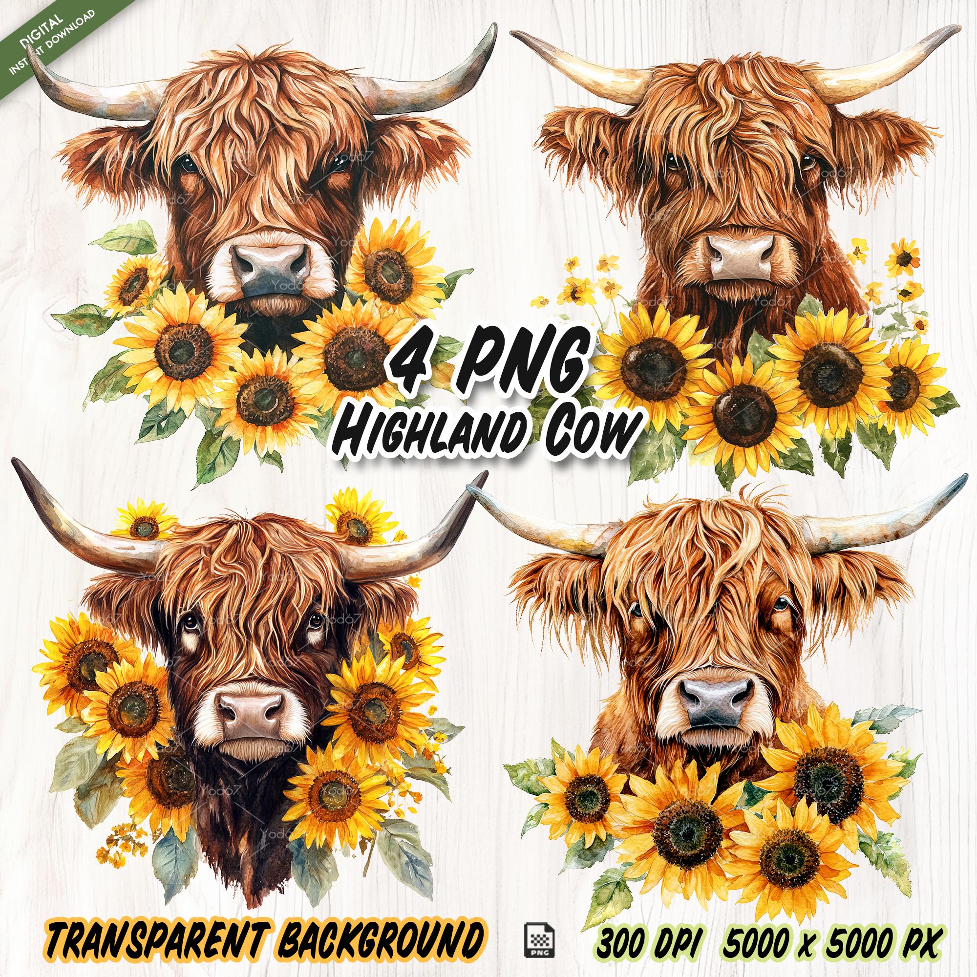 Highland Cow With Sunflowers Clipart for Sublimation Printing, T-shirt ...