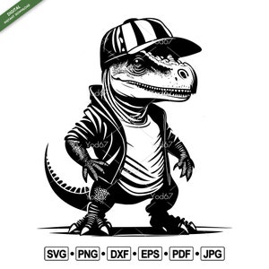 Cooles Dinosaurier SVG, Png Eps Dxf Pdf, Schnittdatei für Cricut, Baby Dinosaurier Vektor Clipart Design, Hip Hop Stil, Sublimation Design, Tier SVG.