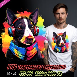 Hond met bril en koptelefoon Png, Cool Dog voor sublimatieprinten, Dog Head T-shirt Design Clipart, DTF DTG Printing, Hip Hop, Dj.