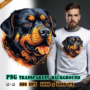 Rottweiler Png for Sublimation Printing, Rottweiler Head T-shirt Design Clipart, DTF DTG Printing, Rottweiler PNG file, Animal head painting