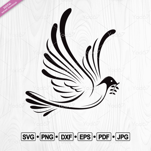 Dove of peace Svg, Pigeon flying SVG, Flying Dove with Branch, Peace Dove, Print laser sublimation, Dove flying design. Peace dove vector.