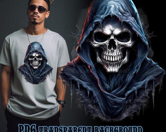 Grim Reaper Skull With Hood Clipart for Sublimation Printing, Halloween Ghost T-shirt Design, DTG Printing, DTF Transfer, Sublimation design