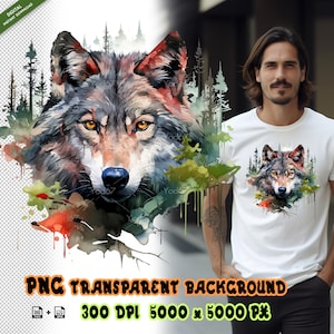 Wolf for Sublimation Printing. Wolf head T-shirt Design clip art, DTF DTG Printing, Wolf head PNG file, Animal head painting. T-shirt wolf.