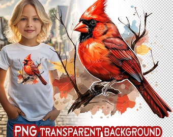 Nordkardinal Clipart für den Sublimationsdruck, Roter Kardinal Vogel Tshirt Design Clipart, DTG Druck, Png Sublimation, Roter Kardinal Png