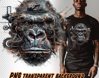 Machine gorilla head Png for Sublimation Printing, Futuristic gorilla head T-shirt Design Clipart, DTG Printing, Dtf, Sublimation, Wildlife.