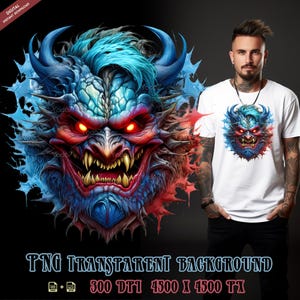 Cabeza de diablo Clipart para impresión por sublimación, diseño de camiseta de diablo feroz, demonio Png, DTG, monstruo Png, sublimación, Halloween, cuernos de diablo.