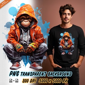 Cool singe png pour impression par sublimation. Clipart de conception de t-shirt de singe, impression DTF DTG, style hip hop, streetwear png, animal png.