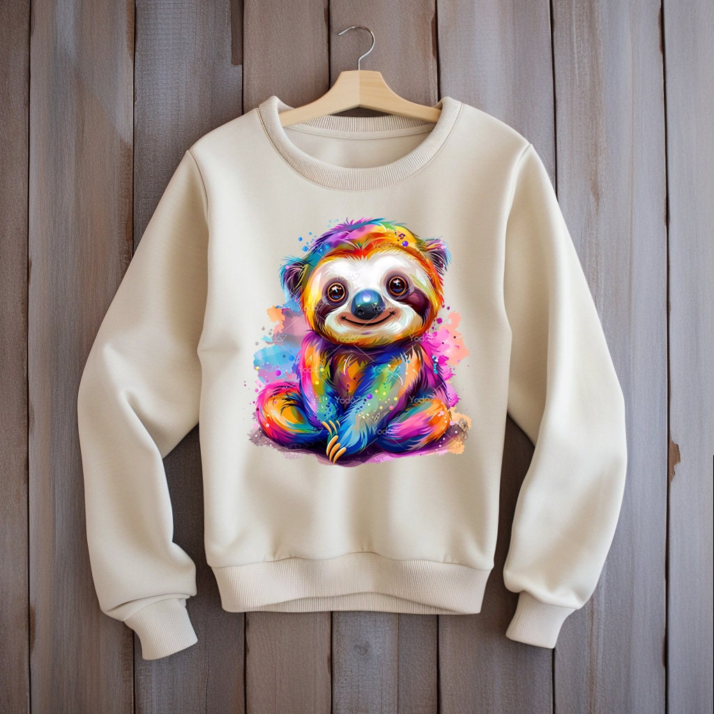 Cute Sloth PNG for Sublimation Printing, Colorful Sloth T-shirt Design ...