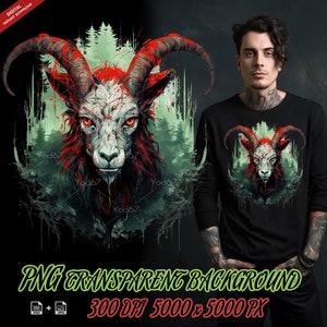 Clipart de cabeza de cabra demoníaca para camiseta. Cabra del diablo para diseño de camisetas Clip art. Impresión DTF/DTG. Fantasía de cabra demoníaca. Pintura de cabeza de animales.