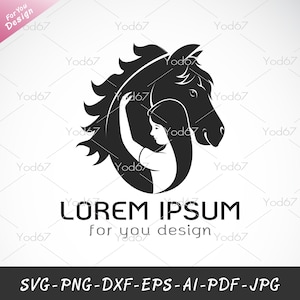 Horse and woman SVG, Cut File horse and woman for Cricut, Horse Png, Horse head Silhouette Svg, Horse DXF, Horse and Woman Clipart Vector.