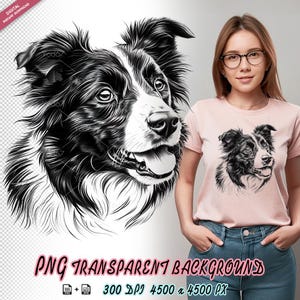 Border collie dog head clipart for Sublimation Printing, Dog Head T-shirt Design Clipart, Pet Lover, DTG DTF Transfer, Sublimate, Dog Breeds