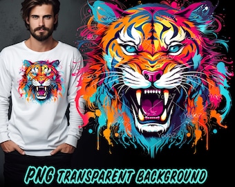 Colorful tiger face for Sublimation Printing, Tiger Head T-shirt Design Clipart, DTG Printing, DTF Transfer, Sublimation designs, Tiger Png.