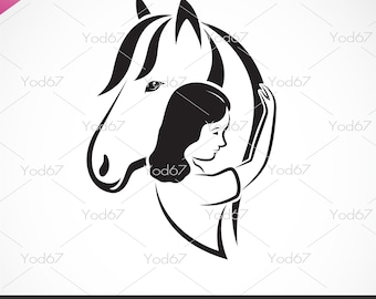 Cavallo e donna SVG, amante del cavallo Svg, file Svg per cricut, cavallo Svg, clipart testa di cavallo, cavallo DXF, cavallo e donna vettoriale, file di taglio Svg.