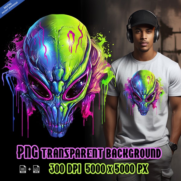 Alien head Png, Alien for Sublimation Printing, Alien Head T-shirt Design Clipart, DTF DTG Printing, Digital prints, UFO, Digital download.