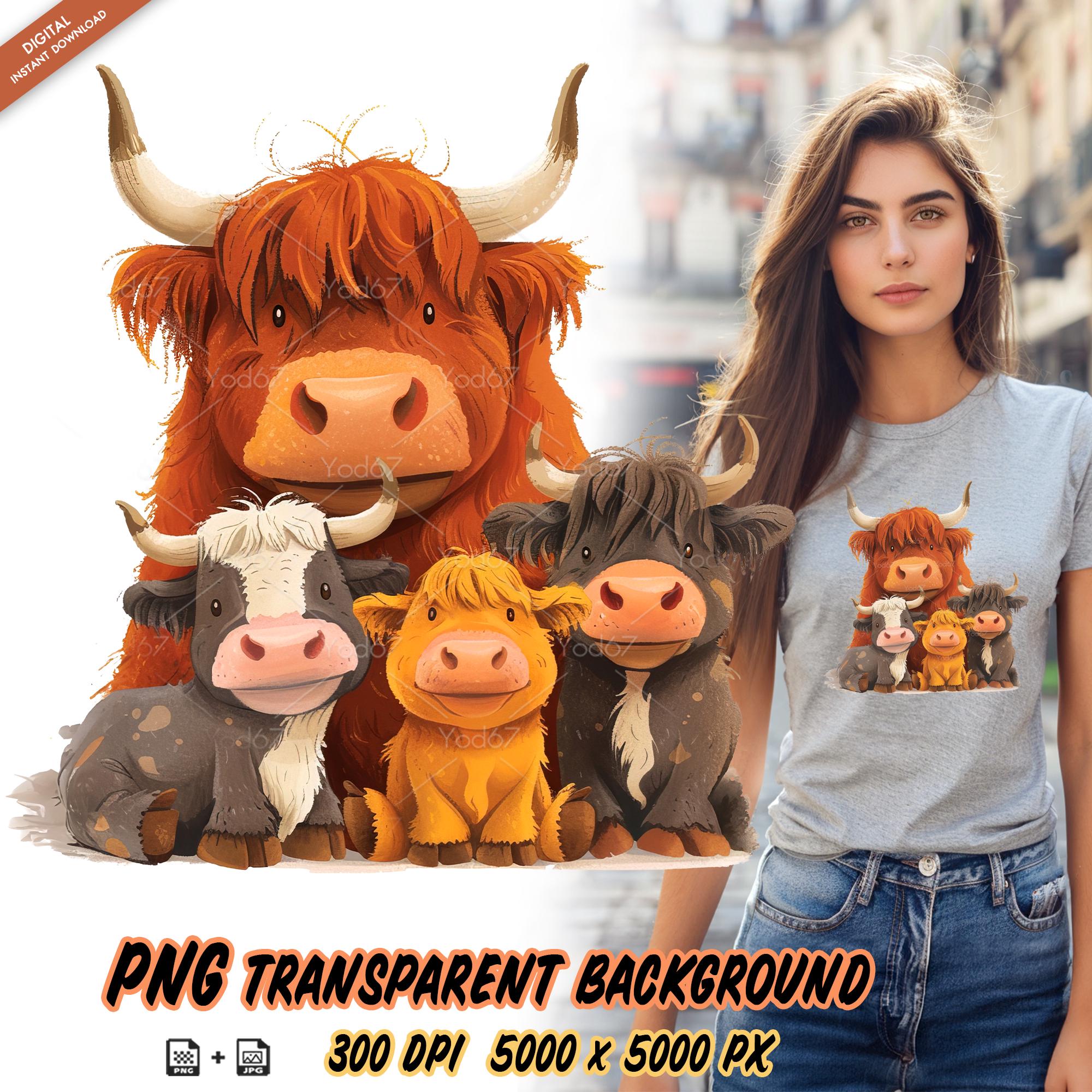 Highland Cow Family Clipart PNG for Sublimation Printing, Cute Highland ...