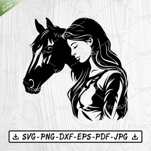 Pferd und Frau SVG, Mädchen mit Pferd svg, Pferd und Mädchen svg Pferd Png, Pferdekopf Frau Silhouette, Pferdekopf DXF, Pferd und Frau Clipart