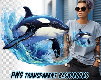 Killer whale Png for Sublimation Printing, Killer whale T-shirt Design Clipart, DTG Printing, DTF Transfer, Sublimation designs, Png File.