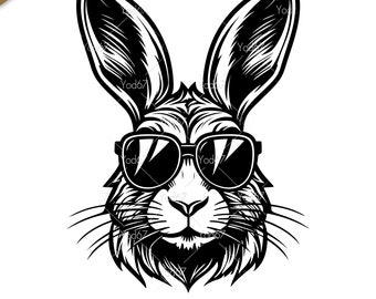 Rabbit wearing cool sunglasses SVG Png EPS DXF Pdf, Bunny Clipart, Svg File for Cricut, Rabbit Vector Clipart Design, Transparent Background