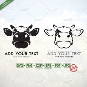 Cow Head SVG, Cow Vector Clipart Design Eps, Cow Png Files, Cut File Cow for Cricut, Cow Laser Engraving, Cow Head DXF, PDF, Farm Animals.