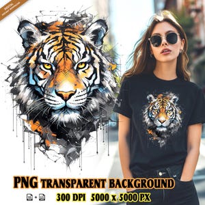 Clipart de cabeça de tigre para impressão por sublimação, rosto de tigre PNG, design de camiseta, DTG, transferência DTF, PNG transparente, sublimação, vida selvagem PNG.