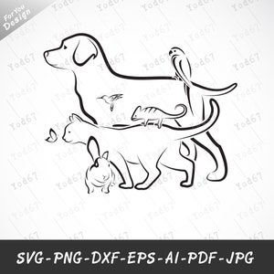 Pets Group clipart vector. Animals svg, Labrador svg, Cat svg, Dog Svg, Rabbit png, Parrot svg, Cat png, Pet design, Files for Cricut Svg.
